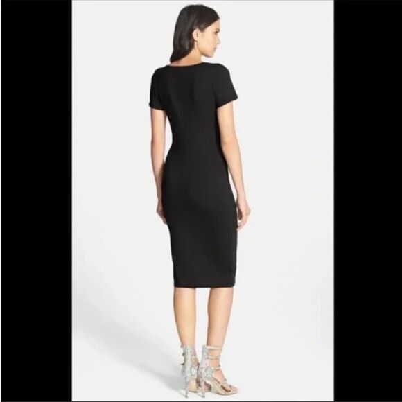 Leith from Nordstrom V-Neck Short Sleeve Bodycon Dress Black Size X-Small - Picture 2 of 8